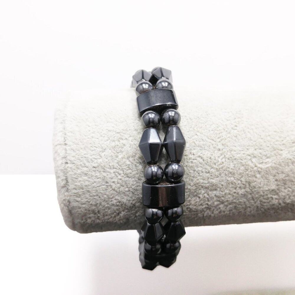 Gemstone Hematite Beaded Bracelet, Magnetic Clasp, 8 1/2 Inches